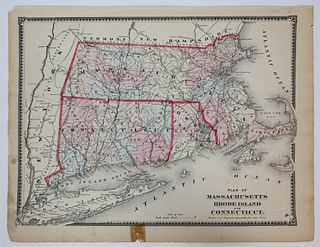 "Plan of Massachusetts, Rhode Island, and Connecticut-Drawn and Engraved for this Atlas," 19th Century