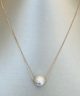 Fine 12.1mm White South Sea Pearl 14k Yellow Gold Necklace