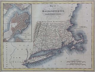 Antique Map of the States Massachusetts, Connecticut and Rhode Island