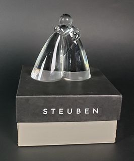 Signed Steuben Clear Crystal Loving Embrace Figural Sculpture