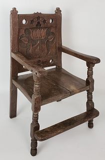 Antique Arts and Crafts Mission Oak Carved Child's Armchair