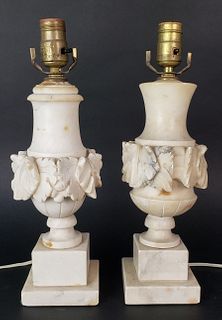 Pair of Italian Carved Alabaster Urn Form Lamps