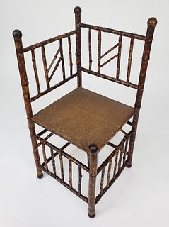 Antique English "Tortoiseshell" Bamboo Corner Chair