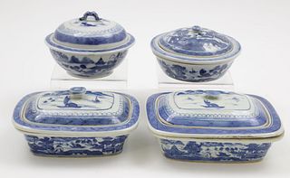 Group of Four Canton Soap Dishes, 19th Century
