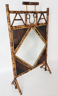 Antique English, "Tortoiseshell," Bamboo Floral Lacquered Fire Screen, 19th Century