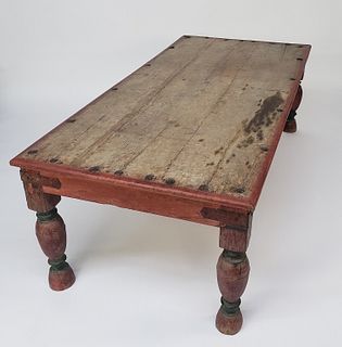 Antique Dutch Colonial Painted Rectangular Mango Wood Coffee Table