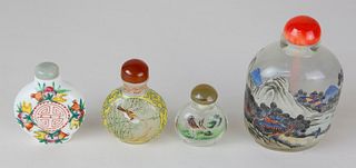 Four Chinese Polychromed Glass Snuff Bottles, 19th century and later