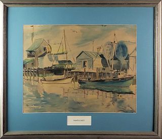Vintage Nantucket Watercolor on Paper "Old North Wharf"