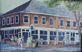 Fine Hal Polin Miniature Oil on Canvas "The Hub" Nantucket