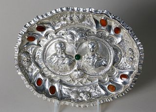German "Jeweled" Silver Commemorative Dish, last half of the 19th Century