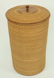 Tall Nantucket Style Basket Weave Covered Hamper