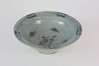Celadon Glazed and Underglaze Blue Decorated "Peach and Flying Bats" Bowl