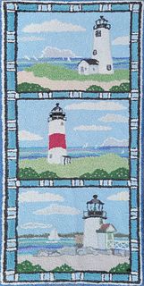 Mcadoo Hooked Rug Depicting Three Nantucket Lighthouses, circa 1998