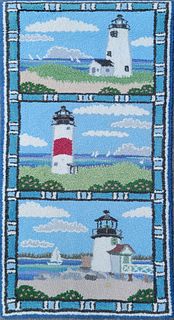 Mcadoo Hooked Rug Depicting Three Nantucket Lighthouses, circa 1997