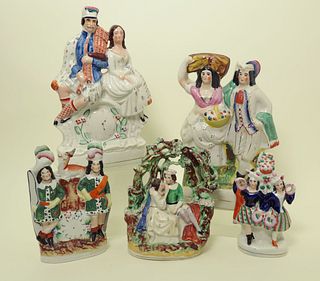 Five Staffordshire Pottery Groups, 19th Century