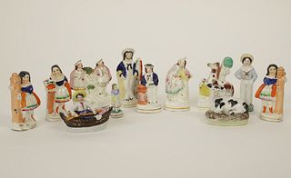 Group of Twelve Staffordshire Pottery Miniatures, 19th Century