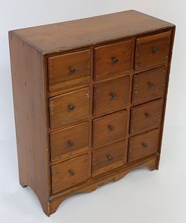 Antique Nantucket Made Poplar and Cherry 12-Drawer Apothecary Chest