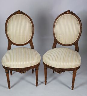 Pair of French Victorian Style Upholstered Side Chairs