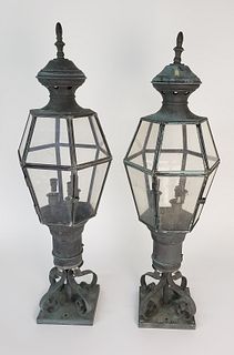 Pair of Vintage "Georgian Art Lighting" Metal and Glass Lanterns
