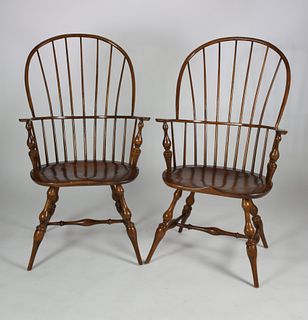 Pair of D.R. Dimes Bow Back Windsor Armchairs