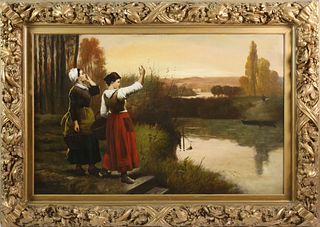 C. Duvernois Oil on Canvas Dutch Lake Scene