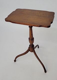 Vintage Bench Made 18th C. Style Tiger Maple Candlestand