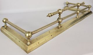 Vintage Two-Tier Brass Ball and Rail Fireplace Fender