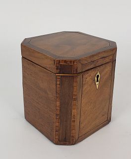 Antique English Satinwood Inlaid Single Compartment Tea Caddy, 19th Century