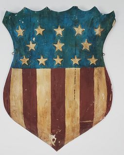 Antique/Vintage Carved and Painted American Flag Federal Shield Sign