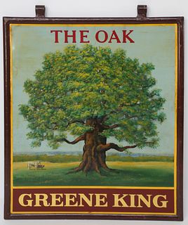 Antique English Metal Pub Sign "The Oak - Greene King"