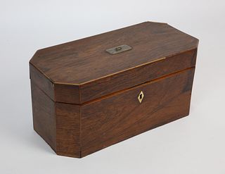 Octagonal Rosewood Line Inlaid Accoutrements Box, 19th Century