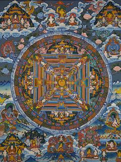 Tibetan Thangka "Mandala of Celestial City, Surrounded by Deities"