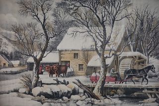 Currier & Ives Lithograph "Frozen Up", 19th Century