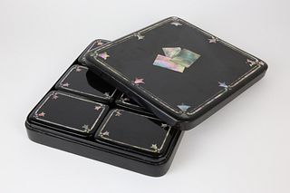 Black Lacquer and Mother of Pearl Inlaid Game Box, 19th Century