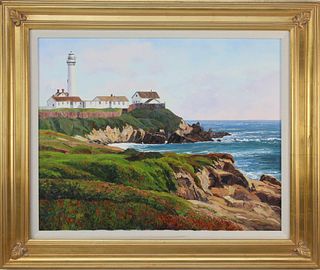 Carol Swinney Oil on Canvas "Pidgeon Point Lighthouse"