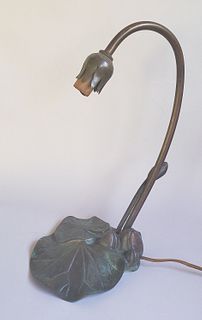 Mid Century Vintage Figural Bronze Lillipad Desk Lamp
