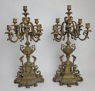 Pair of Large 19th C. French Bronze Neoclassical 9 Light Candelabra