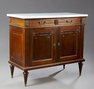 French Louis XIV Style Carved Walnut Homme Debout, early 19th c., the stepped crown over a double fielded panel door with ste