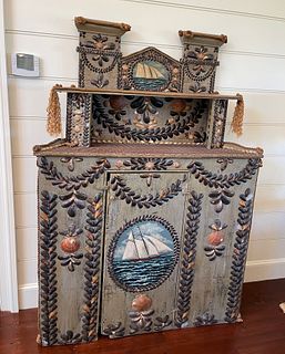 American Folk Art Shell Encrusted and Decorated Cupboard, 19th Century