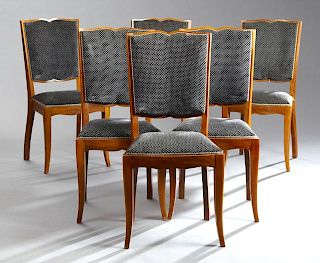 Set of Six Art Deco Carved Beech Dining Chairs, ea