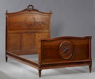 French Louis XVI Style Carved Walnut Bed, late 19t
