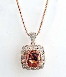 14K Rose Gold Pendant, with a 38.49 carat cushion