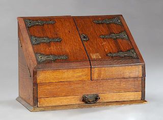 English Carved Oak Stationary Box, c. 1900, with i