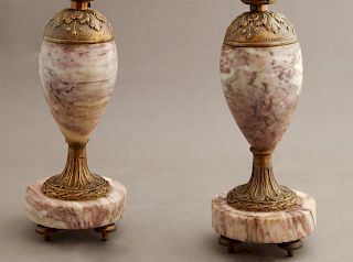 Pair of French Gilt Metal and Marble Boudoir Lamps