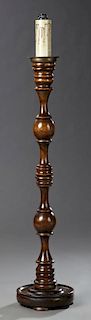 French Turned Birch Floor Lamp, 19th c., the dishe