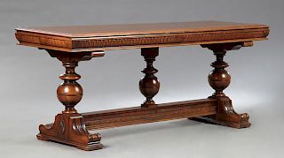 Renaissance Revival Style Carved Walnut Library Ta
