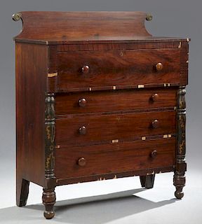 American Carved Mahogany Chest, 19th c., with a sc