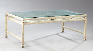 Contemporary Painted Iron Glass Top Coffee Table,