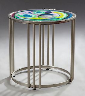 Contemporary Glass and Chrome Circular Side Table,