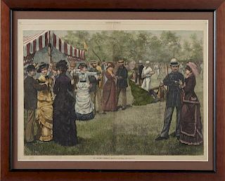 "An Archery Meeting," 19th c., hand-colored Harper